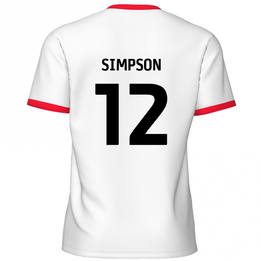 Kids Football Tyreece Simpson #12 White Red Home Jersey 2024/25 T-Shirt Australia