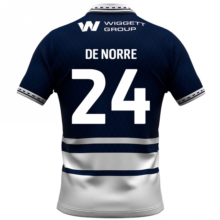 Kids Football Casper De Norre #24 Navy Blue White Home Jersey 2024/25 T-Shirt Australia