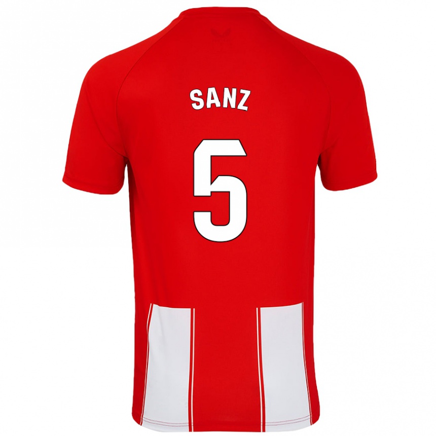 Kids Football Paco Sanz #5 Red White Home Jersey 2024/25 T-Shirt Australia