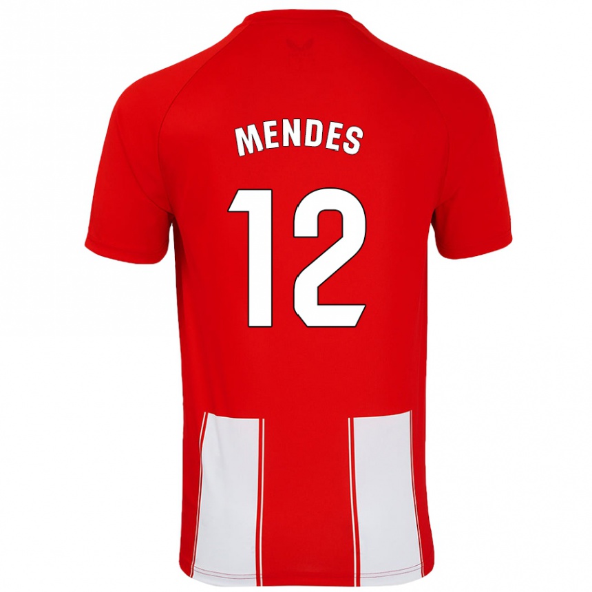 Kids Football Alex Mendes #12 Red White Home Jersey 2024/25 T-Shirt Australia