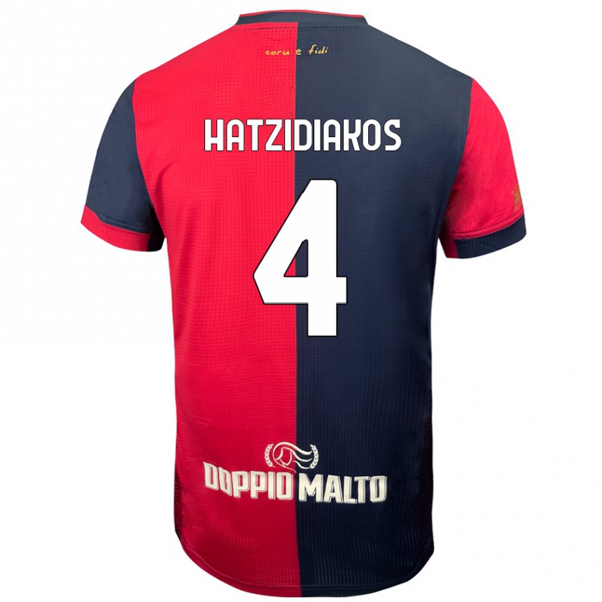 Kids Football Pantelis Hatzidiakos #4 Red Darker Blue Home Jersey 2024/25 T-Shirt Australia