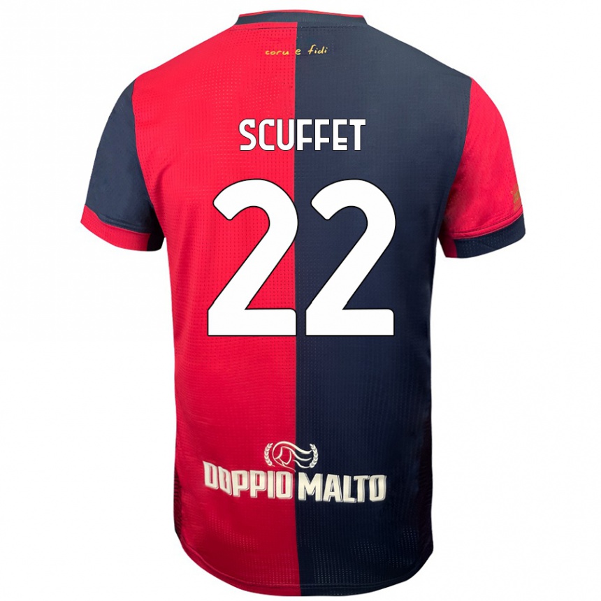 Kids Football Simone Scuffet #22 Red Darker Blue Home Jersey 2024/25 T-Shirt Australia