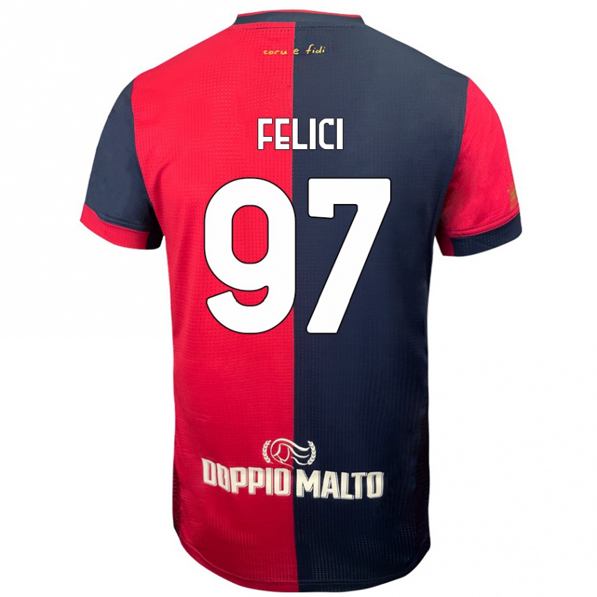 Kids Football Mattia Felici #97 Red Darker Blue Home Jersey 2024/25 T-Shirt Australia