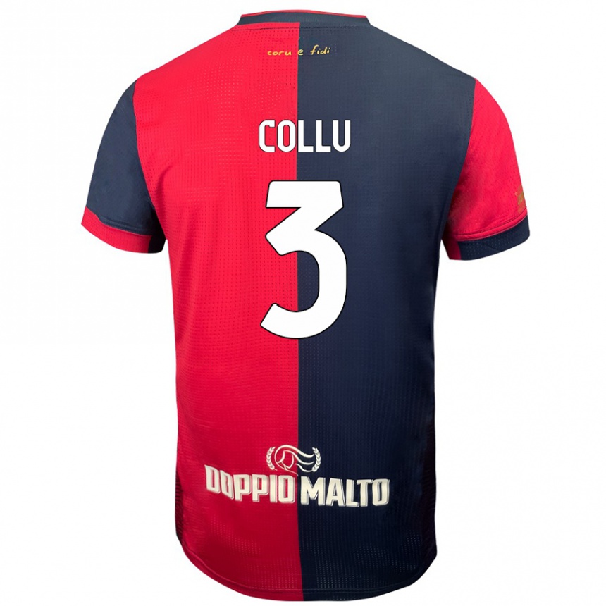 Kids Football Davide Collu #3 Red Darker Blue Home Jersey 2024/25 T-Shirt Australia