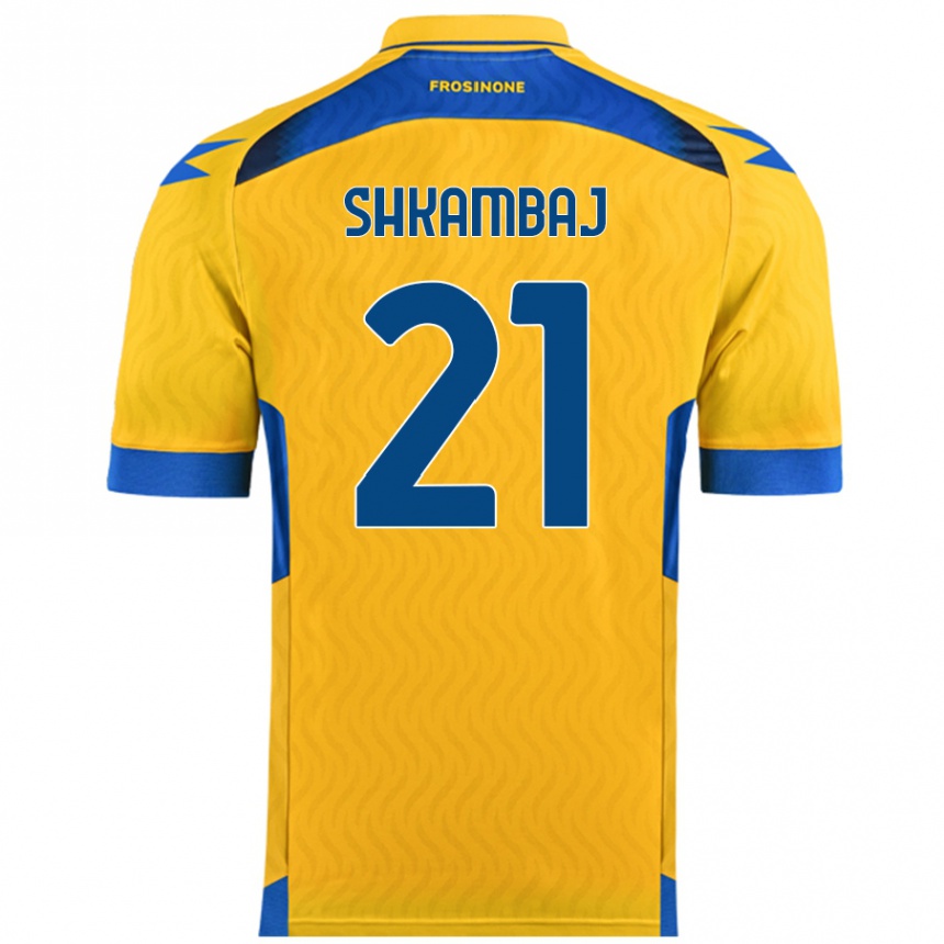 Kids Football Ardit Shkambaj #21 Yellow Home Jersey 2024/25 T-Shirt Australia