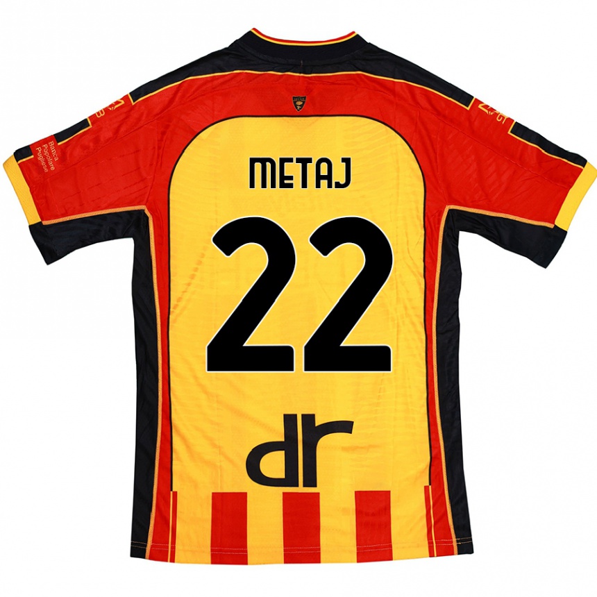 Kids Football Dejvi Metaj #22 Yellow Red Home Jersey 2024/25 T-Shirt Australia