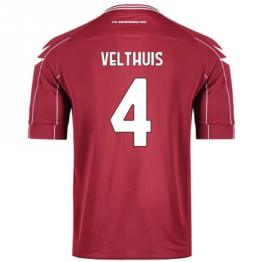 Kids Football Tijs Velthuis #4 Burgundy Home Jersey 2024/25 T-Shirt Australia