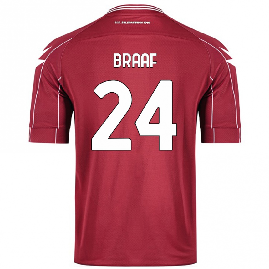 Kids Football Jayden Braaf #24 Burgundy Home Jersey 2024/25 T-Shirt Australia