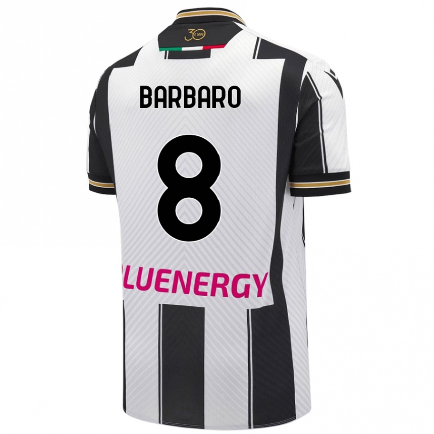 Kids Football Elia Barbaro #8 White Black Home Jersey 2024/25 T-Shirt Australia