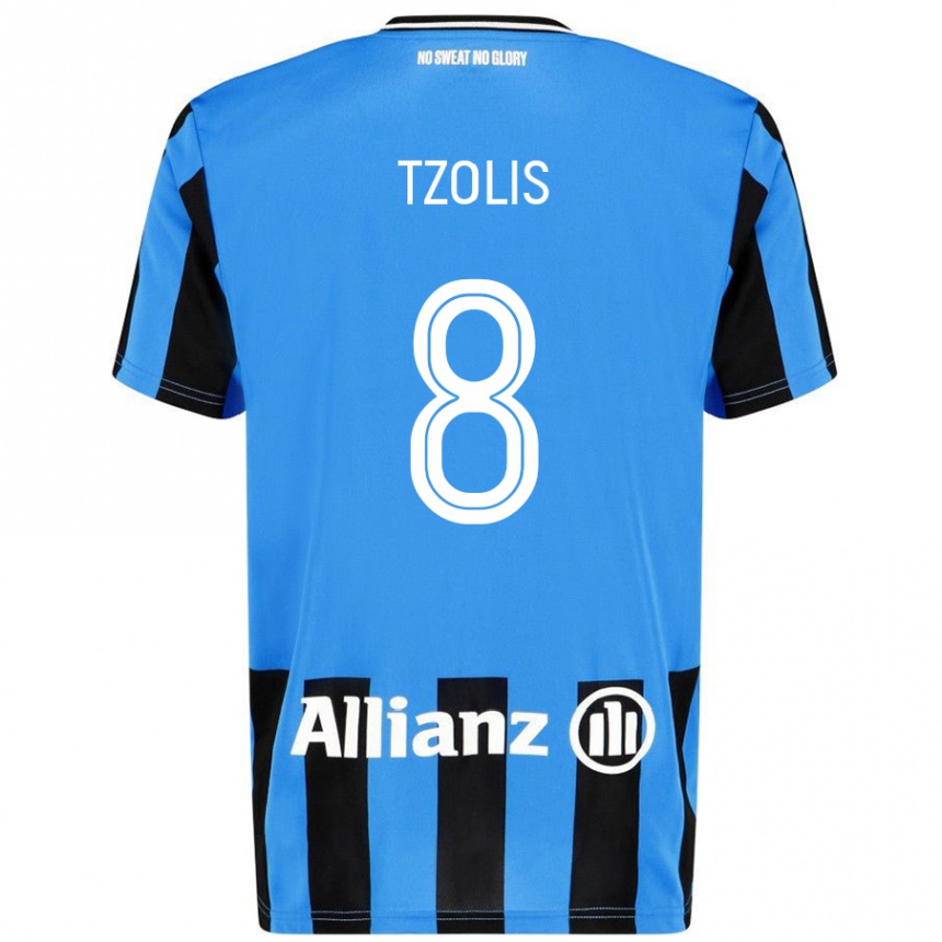 Kids Football Christos Tzolis #8 Sky Blue Black Home Jersey 2024/25 T-Shirt Australia