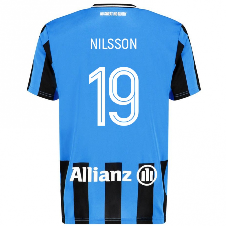 Kids Football Gustaf Nilsson #19 Sky Blue Black Home Jersey 2024/25 T-Shirt Australia