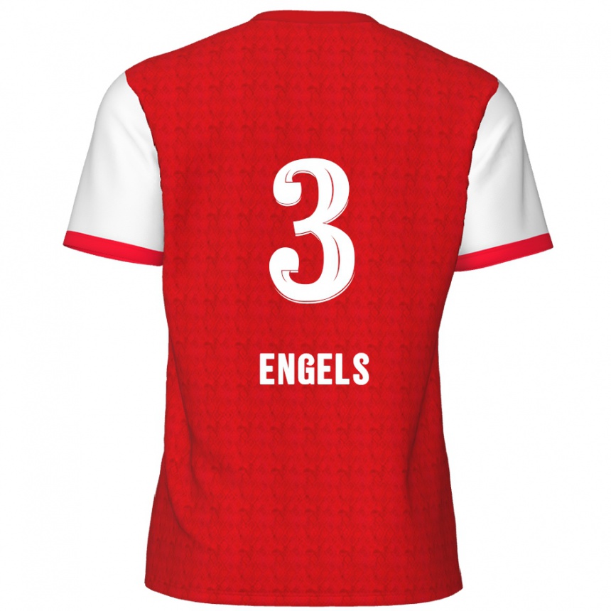 Kids Football Björn Engels #3 Red White Home Jersey 2024/25 T-Shirt Australia