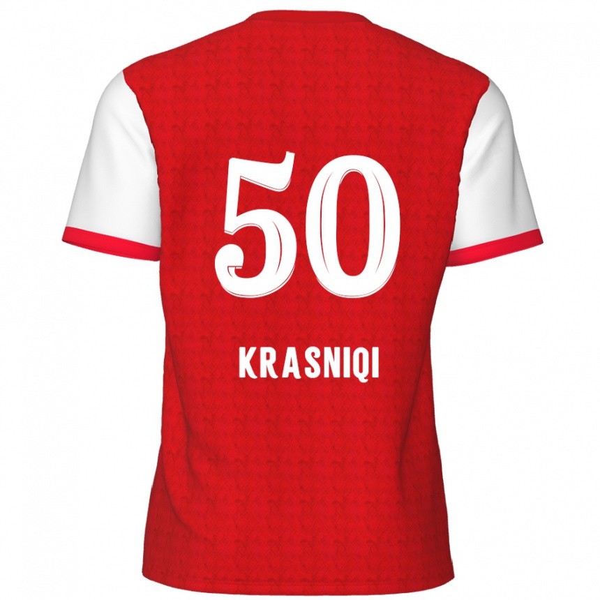 Kids Football Laurit Krasniqi #50 Red White Home Jersey 2024/25 T-Shirt Australia