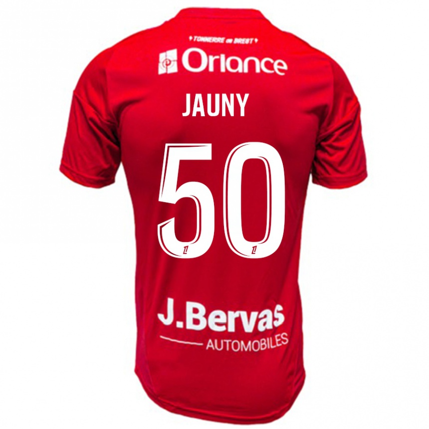 Kids Football Noah Jauny #50 Red White Home Jersey 2024/25 T-Shirt Australia