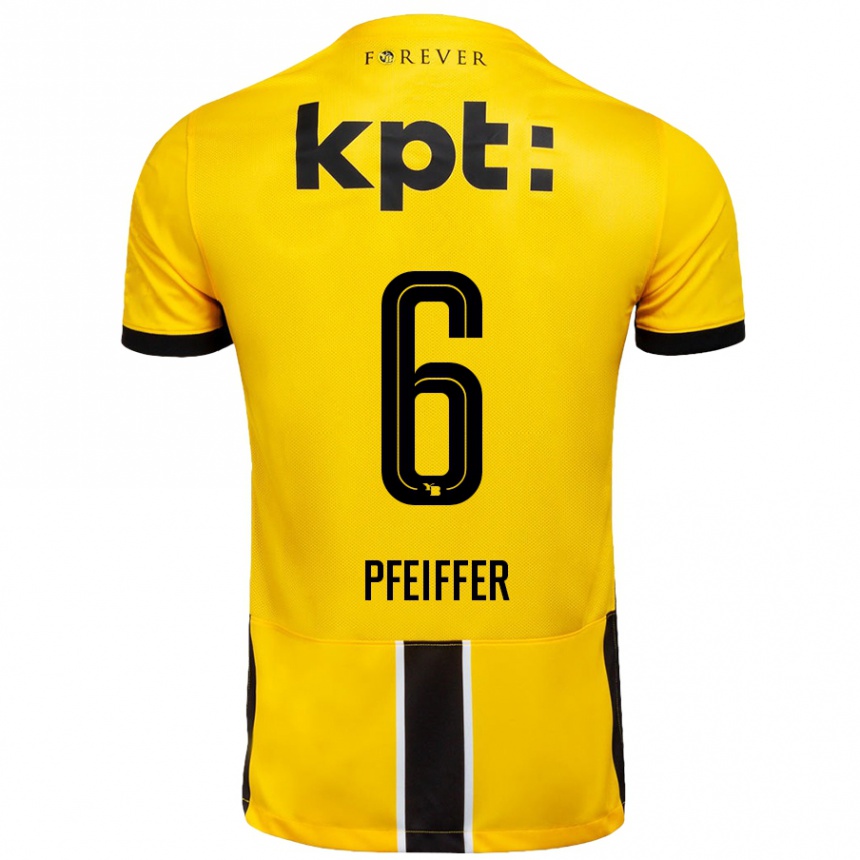 Kids Football Patric Pfeiffer #6 Yellow Black Home Jersey 2024/25 T-Shirt Australia