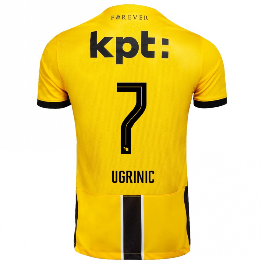 Kids Football Filip Ugrinic #7 Yellow Black Home Jersey 2024/25 T-Shirt Australia