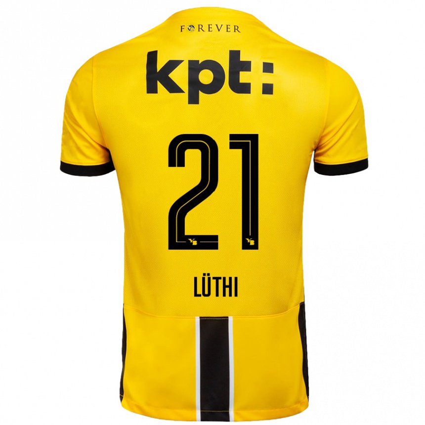 Kids Football Janis Lüthi #21 Yellow Black Home Jersey 2024/25 T-Shirt Australia