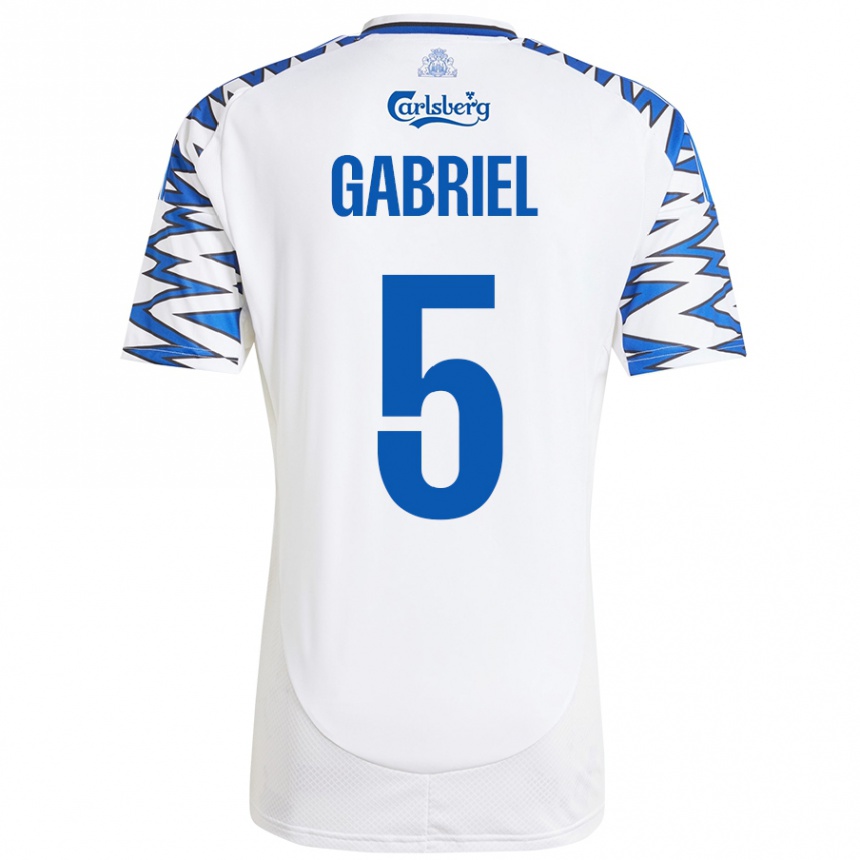 Kids Football Gabriel Pereira #5 White Sky Blue Home Jersey 2024/25 T-Shirt Australia