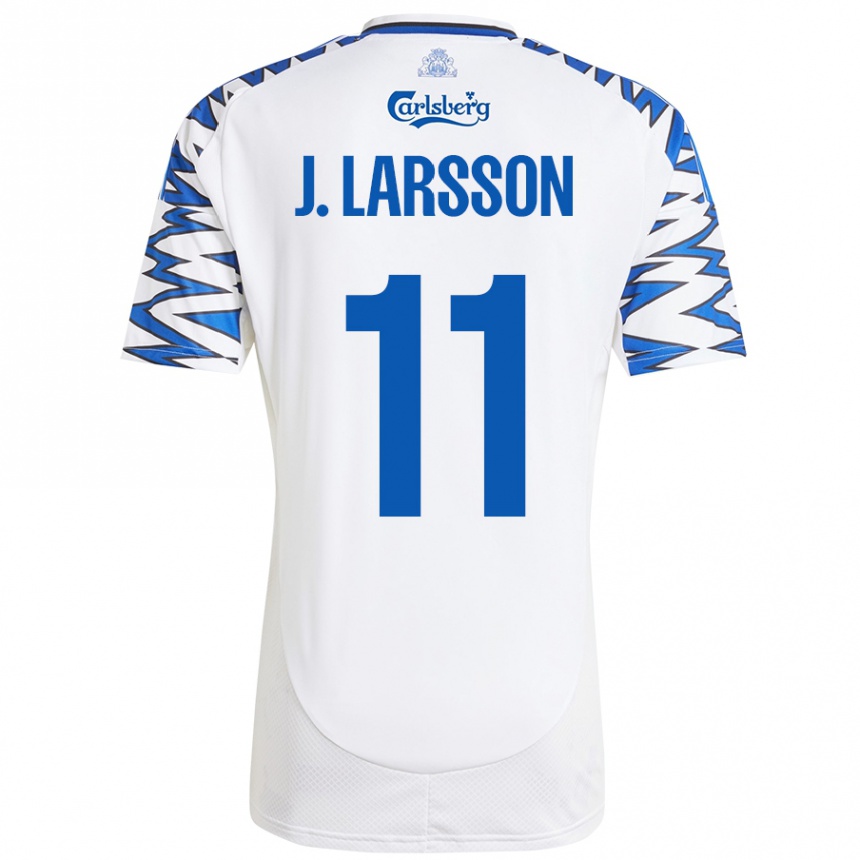 Kids Football Jordan Larsson #11 White Sky Blue Home Jersey 2024/25 T-Shirt Australia