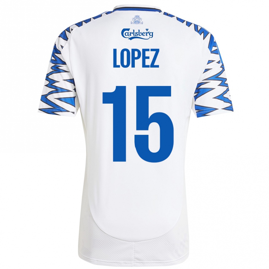 Kids Football Marcos López #15 White Sky Blue Home Jersey 2024/25 T-Shirt Australia