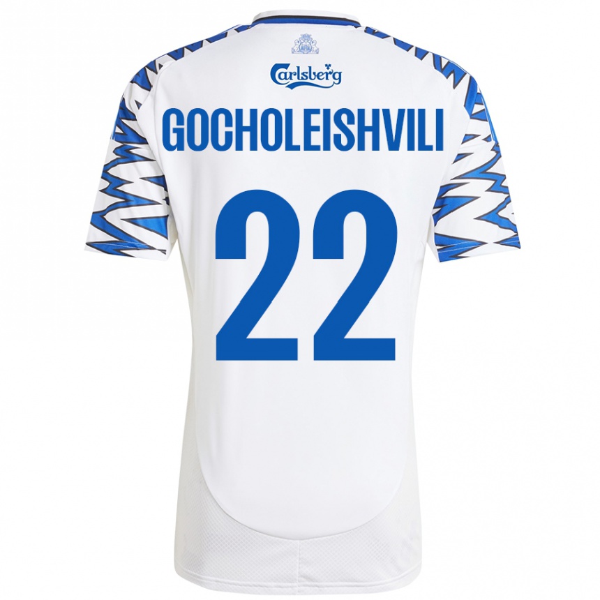 Kids Football Giorgi Gocholeishvili #22 White Sky Blue Home Jersey 2024/25 T-Shirt Australia