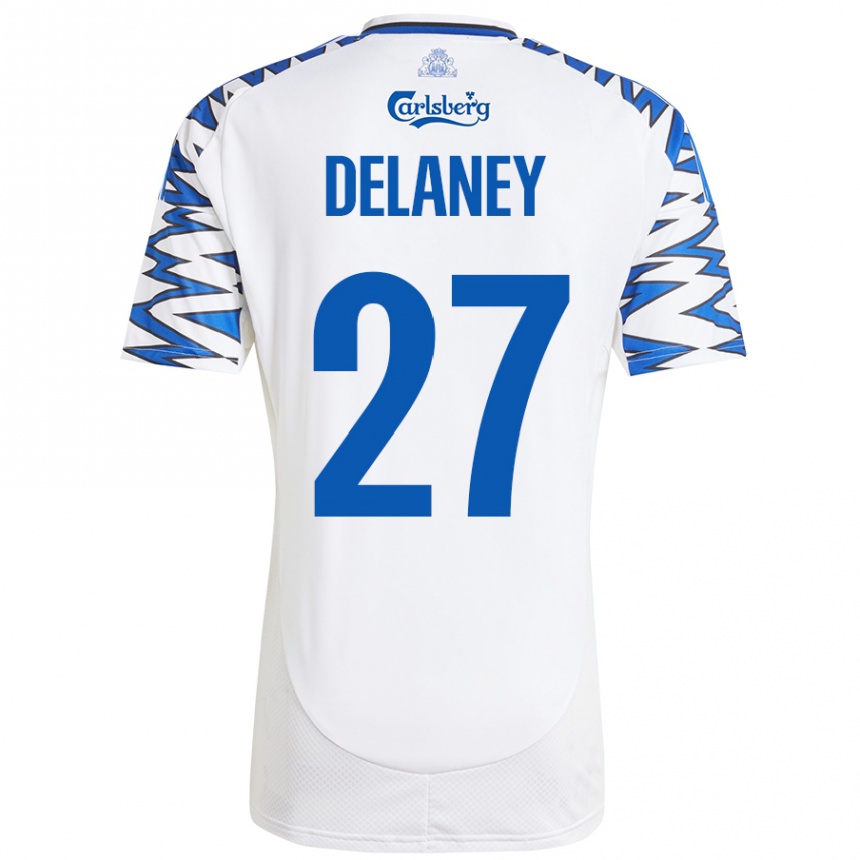 Kids Football Thomas Delaney #27 White Sky Blue Home Jersey 2024/25 T-Shirt Australia