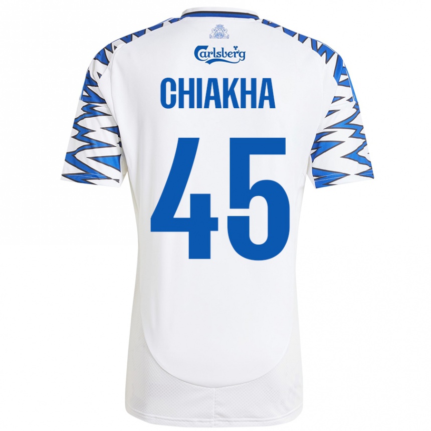 Kids Football Amin Chiakha #45 White Sky Blue Home Jersey 2024/25 T-Shirt Australia