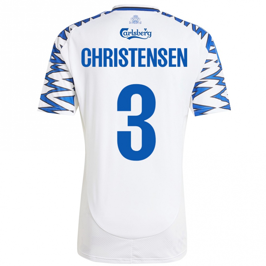 Kids Football Sebastian Christensen #3 White Sky Blue Home Jersey 2024/25 T-Shirt Australia