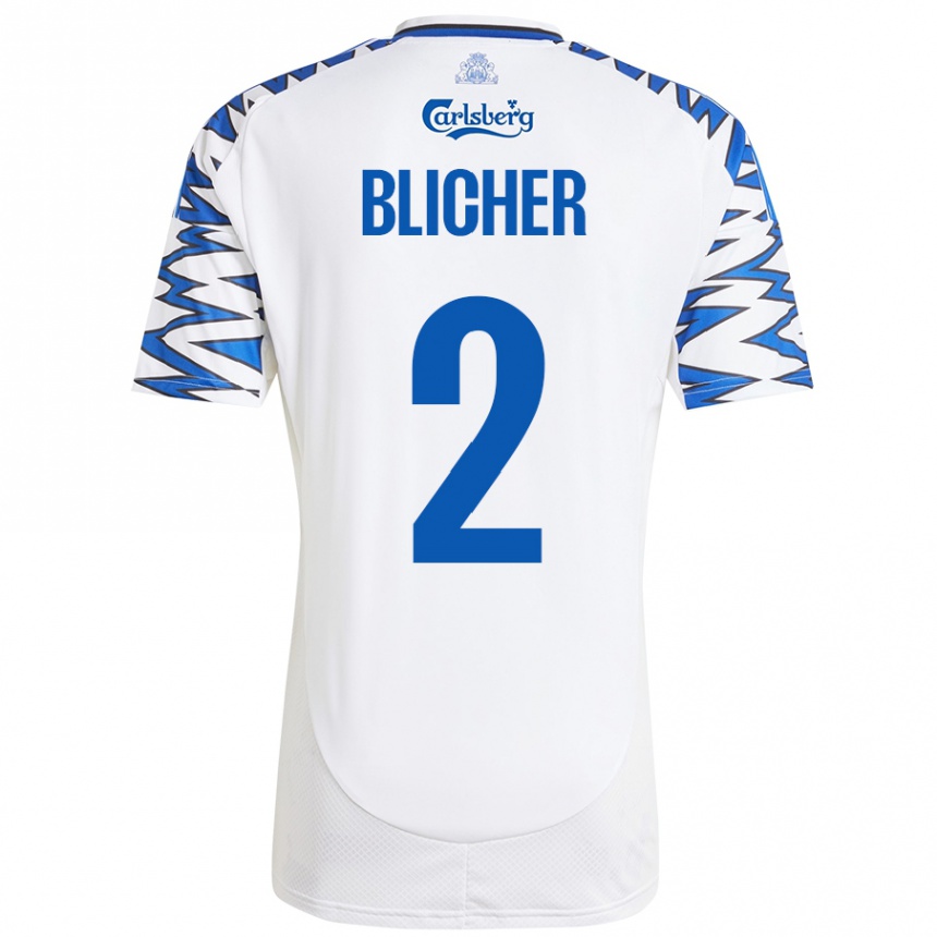 Kids Football Nicolai Blicher #2 White Sky Blue Home Jersey 2024/25 T-Shirt Australia