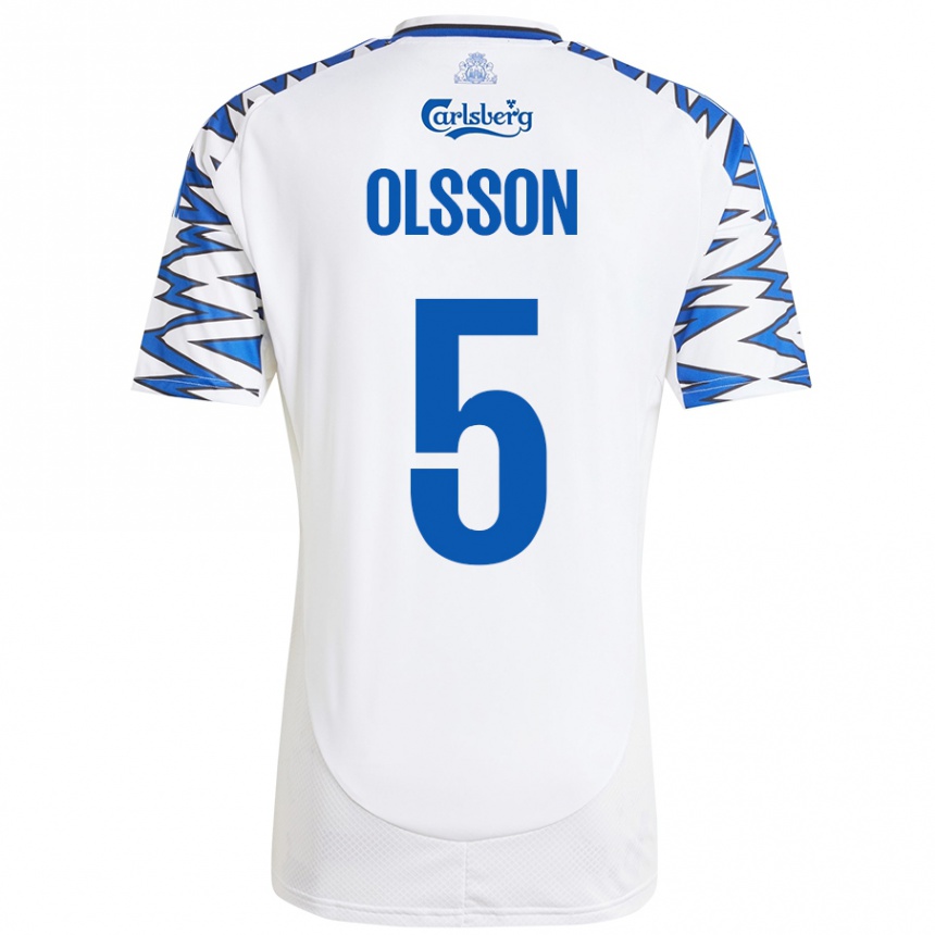 Kids Football Cornelius Olsson #5 White Sky Blue Home Jersey 2024/25 T-Shirt Australia