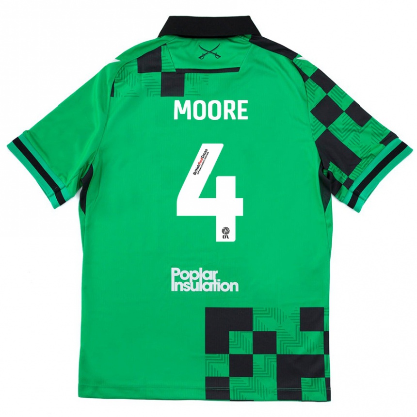 Kids Football Taylor Moore #4 Green Black Away Jersey 2024/25 T-Shirt Australia