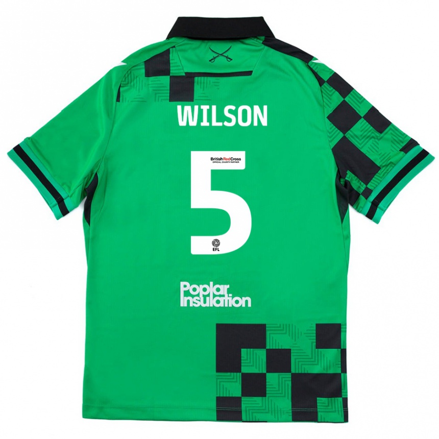 Kids Football James Wilson #5 Green Black Away Jersey 2024/25 T-Shirt Australia