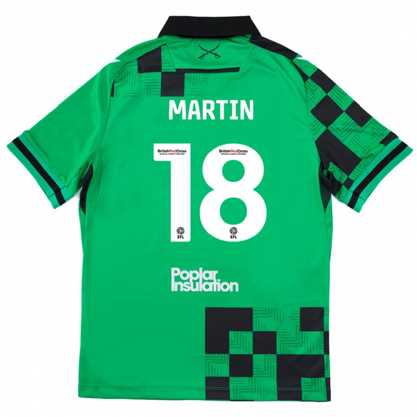 Kids Football Chris Martin #18 Green Black Away Jersey 2024/25 T-Shirt Australia