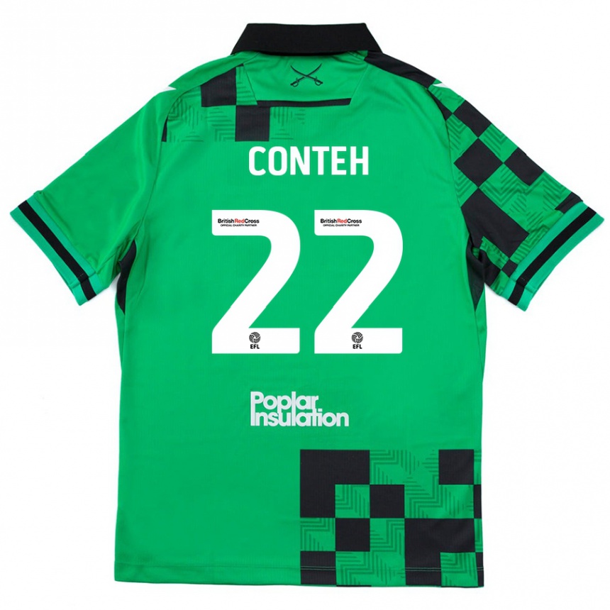 Kids Football Kamil Conteh #22 Green Black Away Jersey 2024/25 T-Shirt Australia