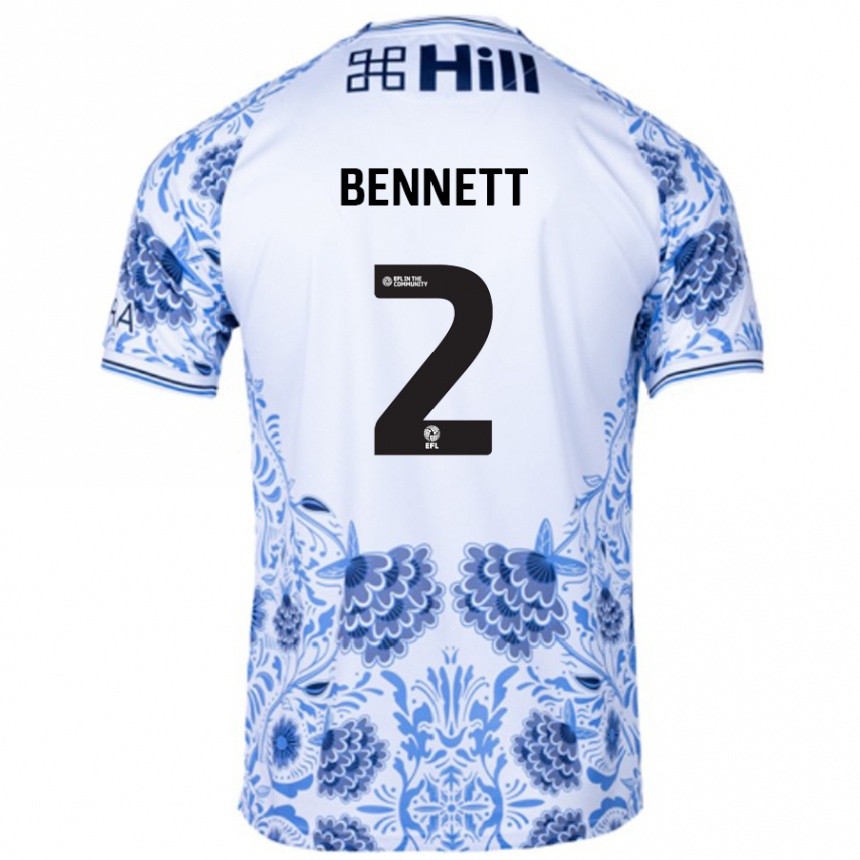 Kids Football Liam Bennett #2 White Blue Away Jersey 2024/25 T-Shirt Australia