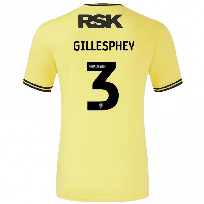 Kids Football Macaulay Gillesphey #3 Yellow Black Away Jersey 2024/25 T-Shirt Australia