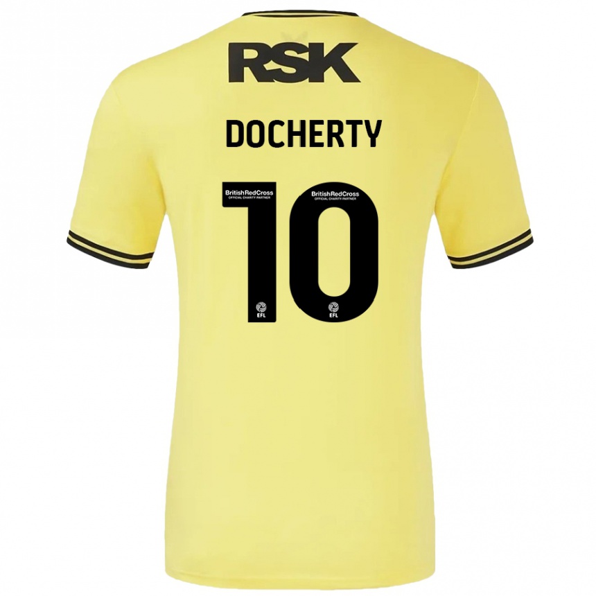 Kids Football Greg Docherty #10 Yellow Black Away Jersey 2024/25 T-Shirt Australia