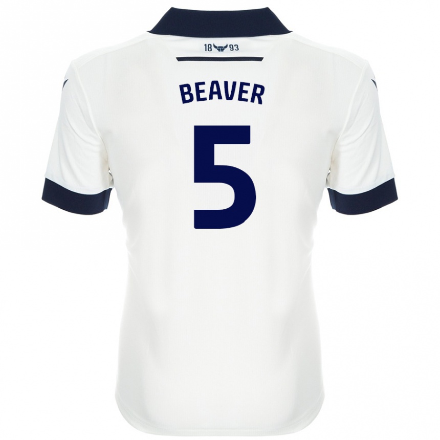 Kids Football Catherine Beaver #5 White Navy Blue Away Jersey 2024/25 T-Shirt Australia