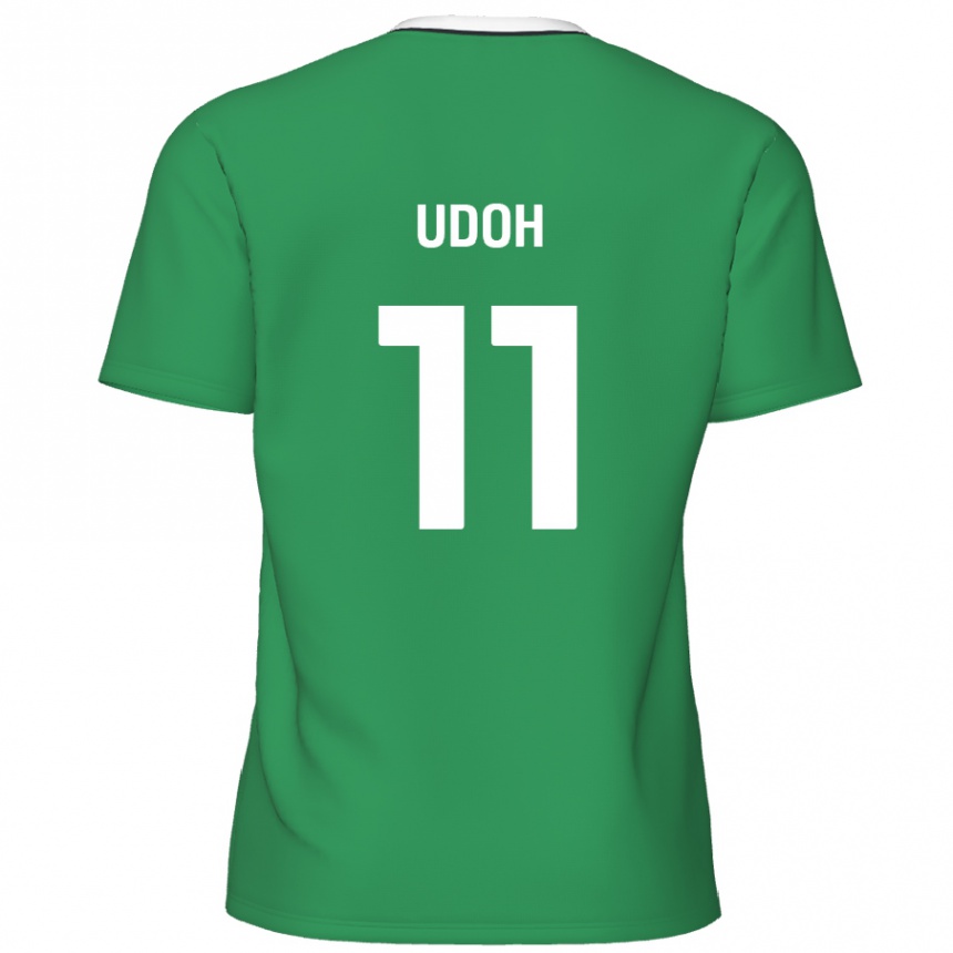 Kids Football Daniel Udoh #11 Green White Stripes Away Jersey 2024/25 T-Shirt Australia