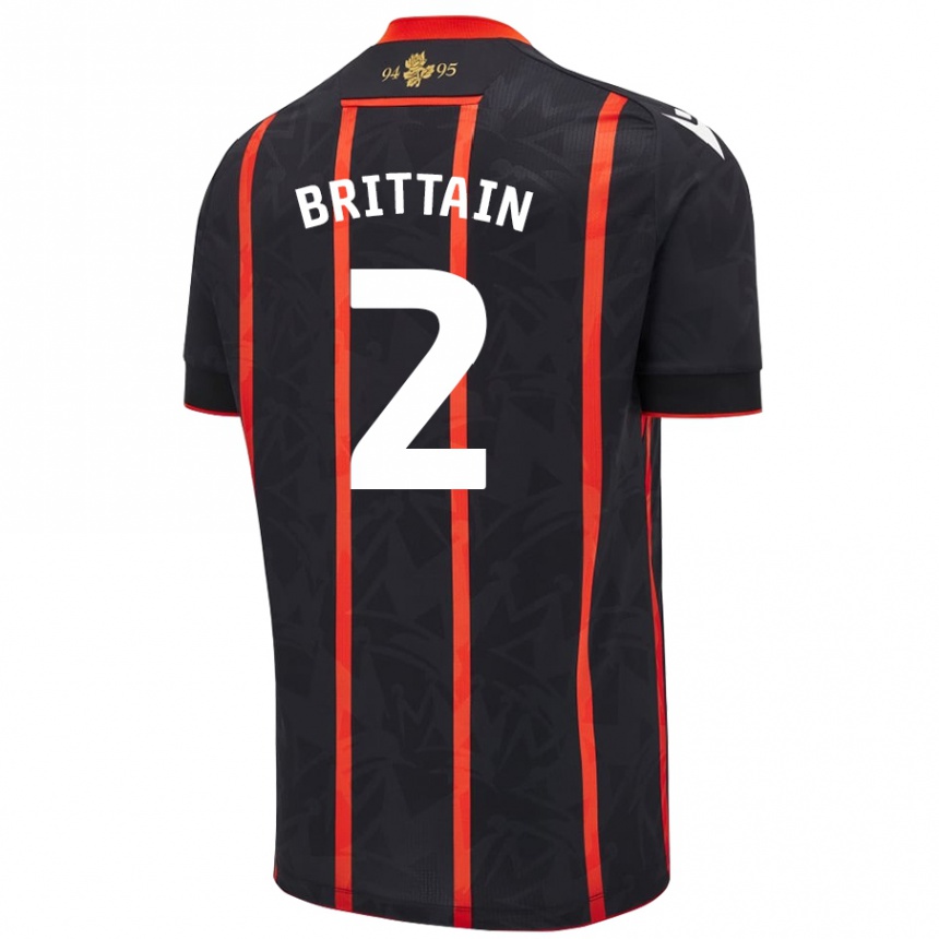 Kids Football Callum Brittain #2 Black Red Away Jersey 2024/25 T-Shirt Australia