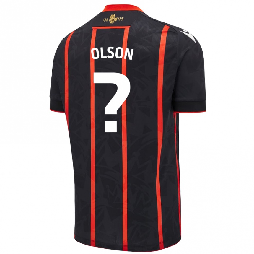 Kids Football Charlie Olson #0 Black Red Away Jersey 2024/25 T-Shirt Australia