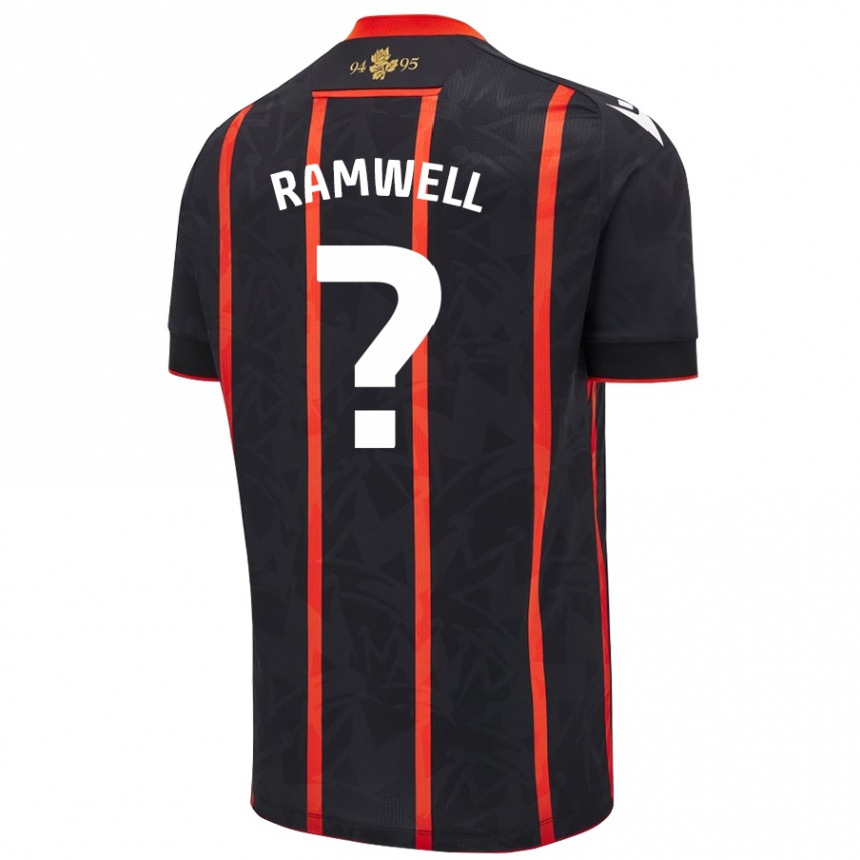 Kids Football Teddy Ramwell #0 Black Red Away Jersey 2024/25 T-Shirt Australia