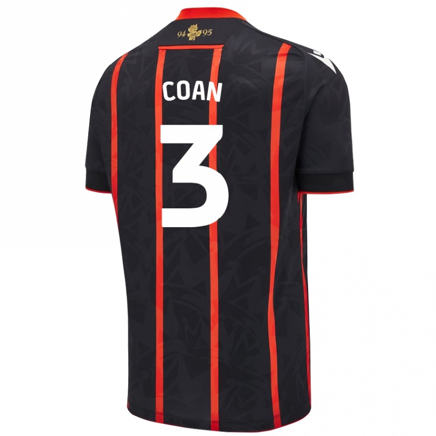 Kids Football Hannah Coan #3 Black Red Away Jersey 2024/25 T-Shirt Australia