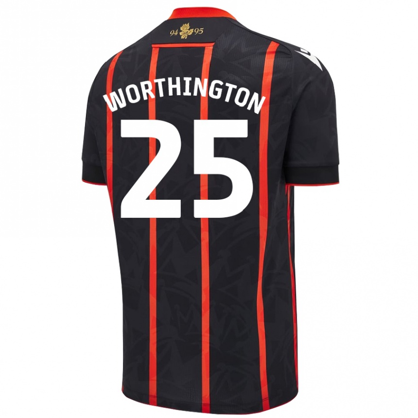 Kids Football Nicola Worthington #25 Black Red Away Jersey 2024/25 T-Shirt Australia