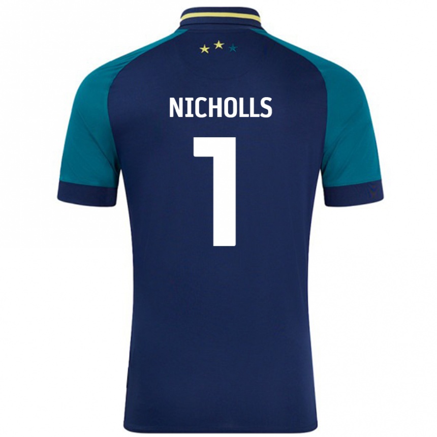 Kids Football Lee Nicholls #1 Navy Dark Green Away Jersey 2024/25 T-Shirt Australia