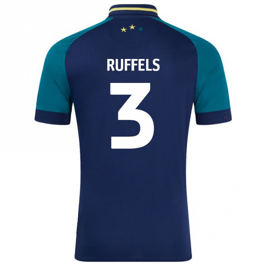 Kids Football Josh Ruffels #3 Navy Dark Green Away Jersey 2024/25 T-Shirt Australia