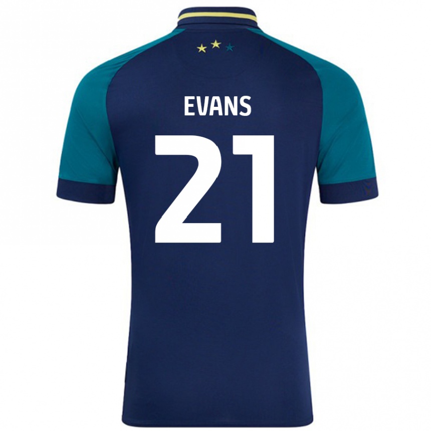 Kids Football Antony Evans #21 Navy Dark Green Away Jersey 2024/25 T-Shirt Australia