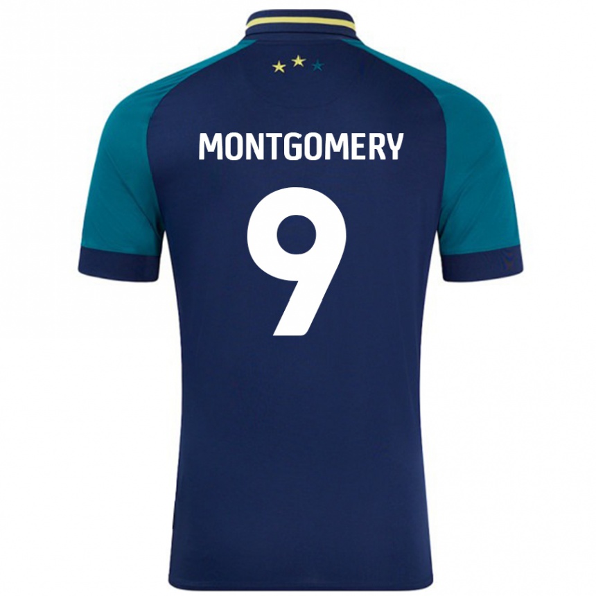 Kids Football Ria Montgomery #9 Navy Dark Green Away Jersey 2024/25 T-Shirt Australia