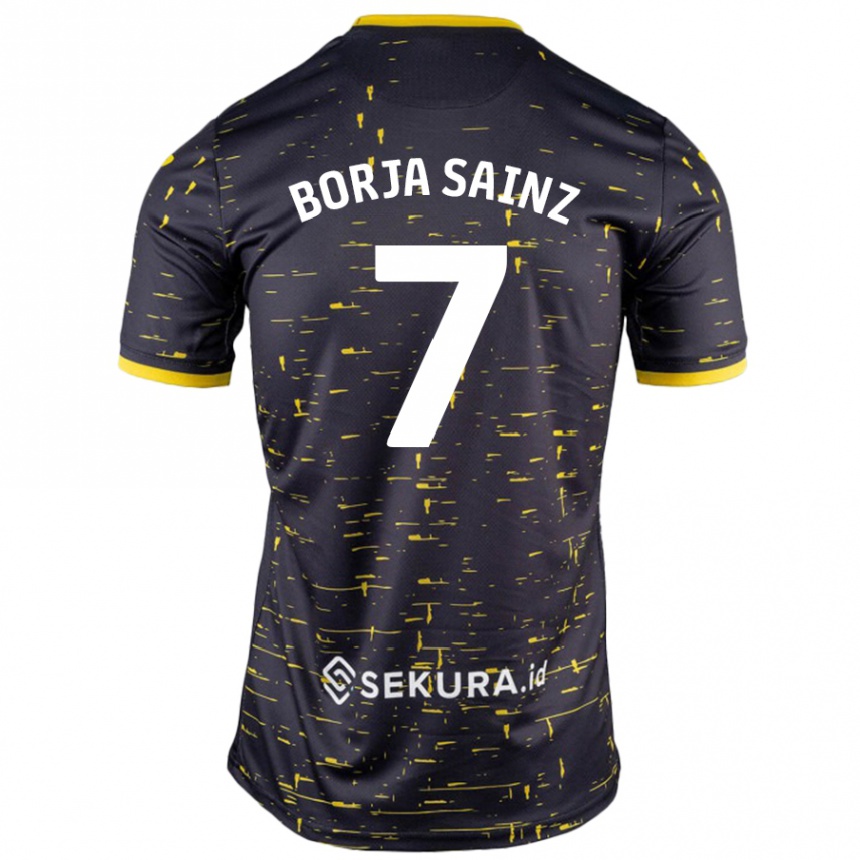 Kids Football Borja Sainz #7 Black Yellow Away Jersey 2024/25 T-Shirt Australia