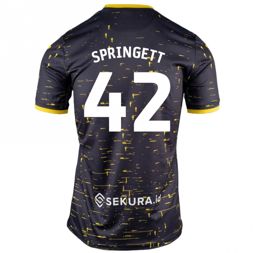 Kids Football Tony Springett #42 Black Yellow Away Jersey 2024/25 T-Shirt Australia